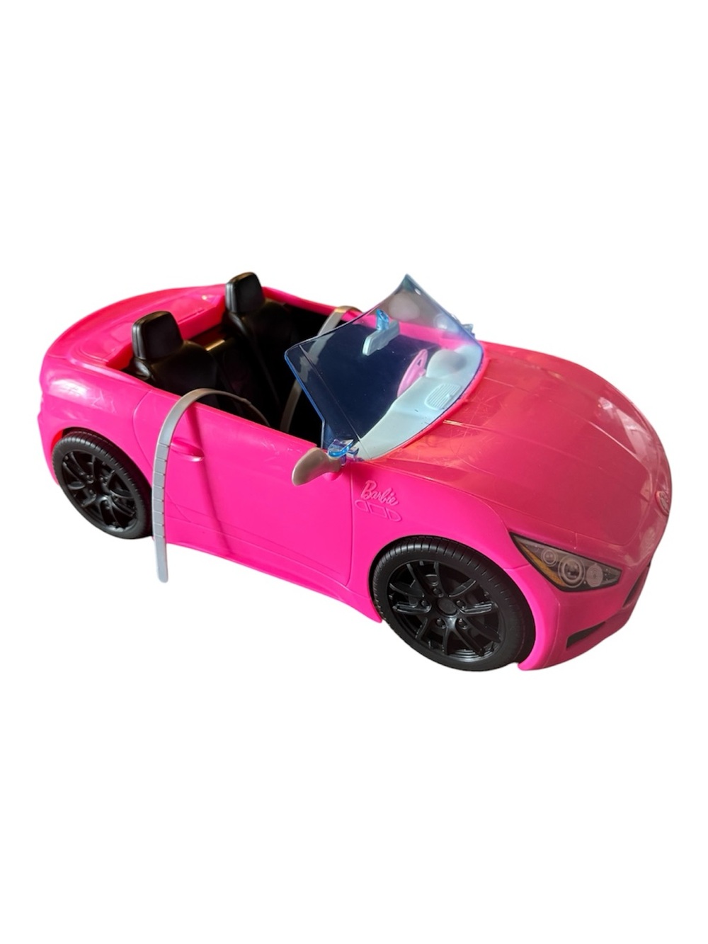 Barbie Convertible 2-Seater Pink Car with Rolling Wheels Seatbelts Side Mirrors